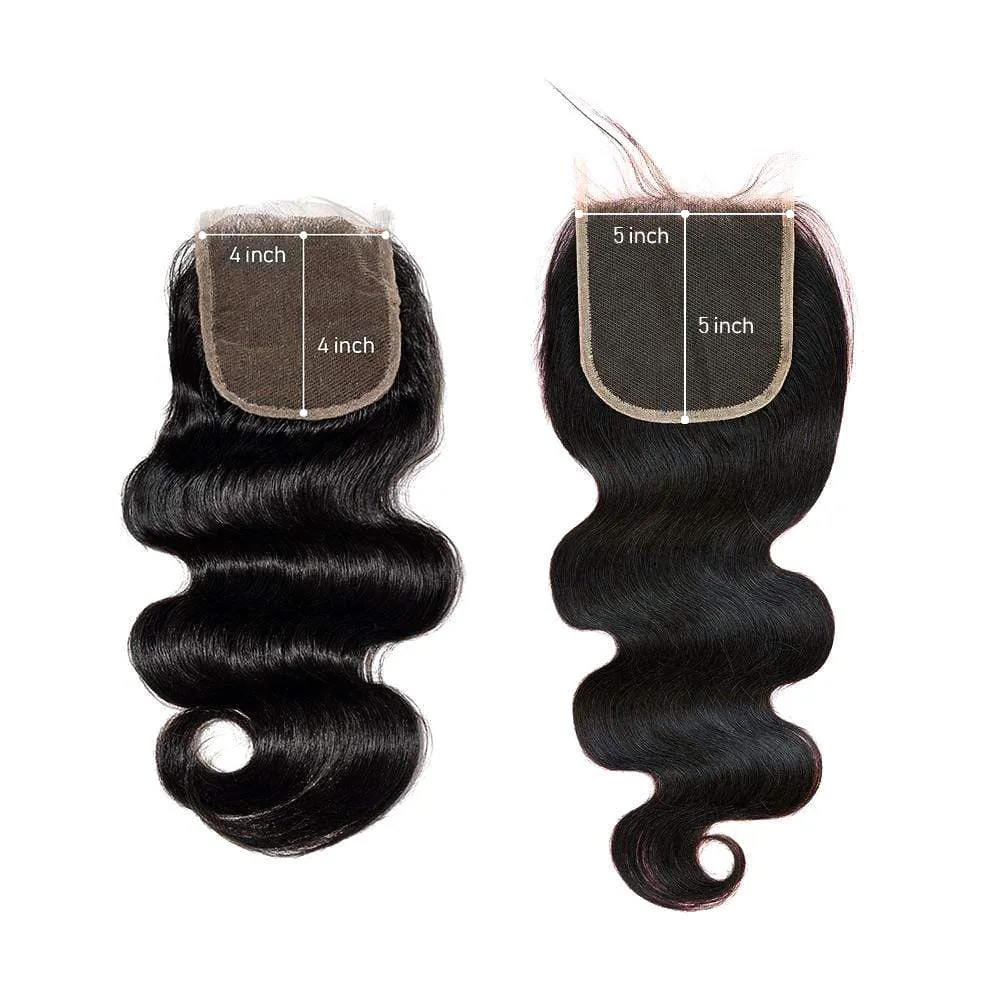 Body Wave 4 Bundles With 5x5 Lace Closure 100% Unprocessed Virgin Human Hair