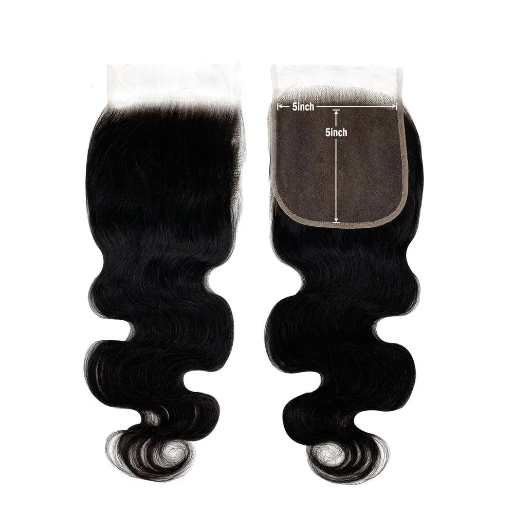 Body Wave 5x5 Closure with 3 Human Hair Weave Bundles 100% Unprocessed Virgin Hair