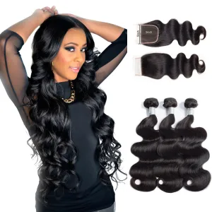 Body Wave 5x5 Closure with 3 Human Hair Weave Bundles 100% Unprocessed Virgin Hair