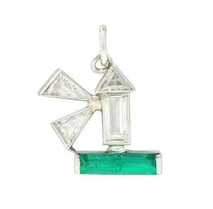 Boucheron Paris Art Deco Diamond Emerald Platinum Lighthouse Charm