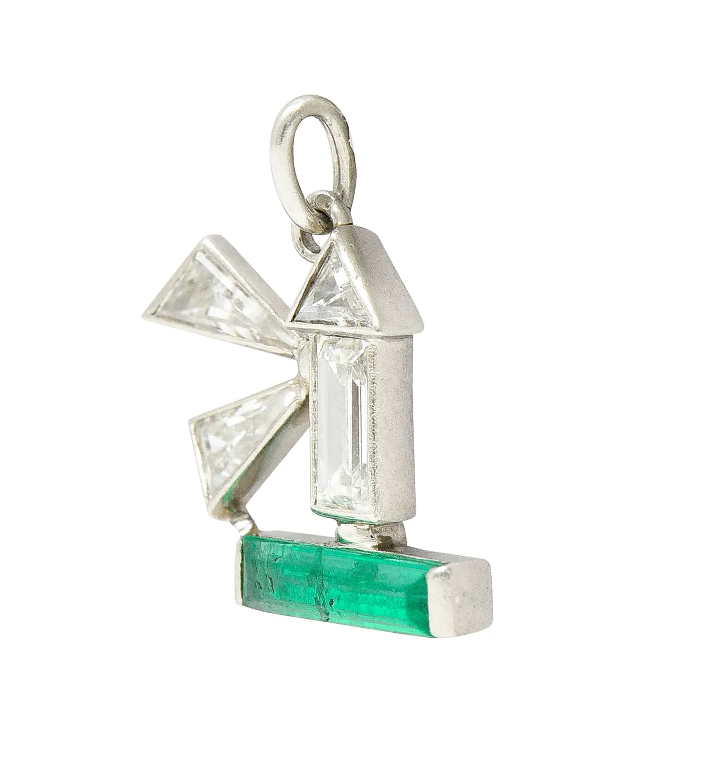 Boucheron Paris Art Deco Diamond Emerald Platinum Lighthouse Charm