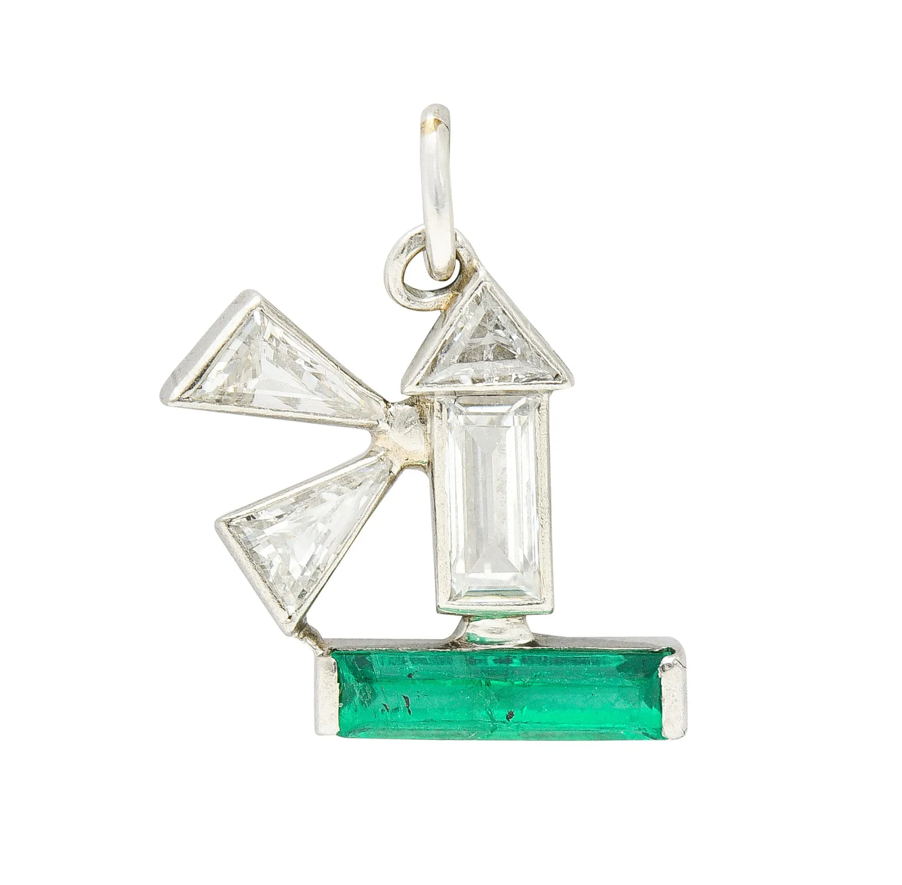 Boucheron Paris Art Deco Diamond Emerald Platinum Lighthouse Charm