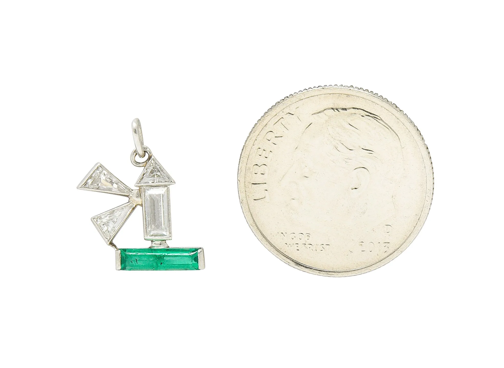 Boucheron Paris Art Deco Diamond Emerald Platinum Lighthouse Charm