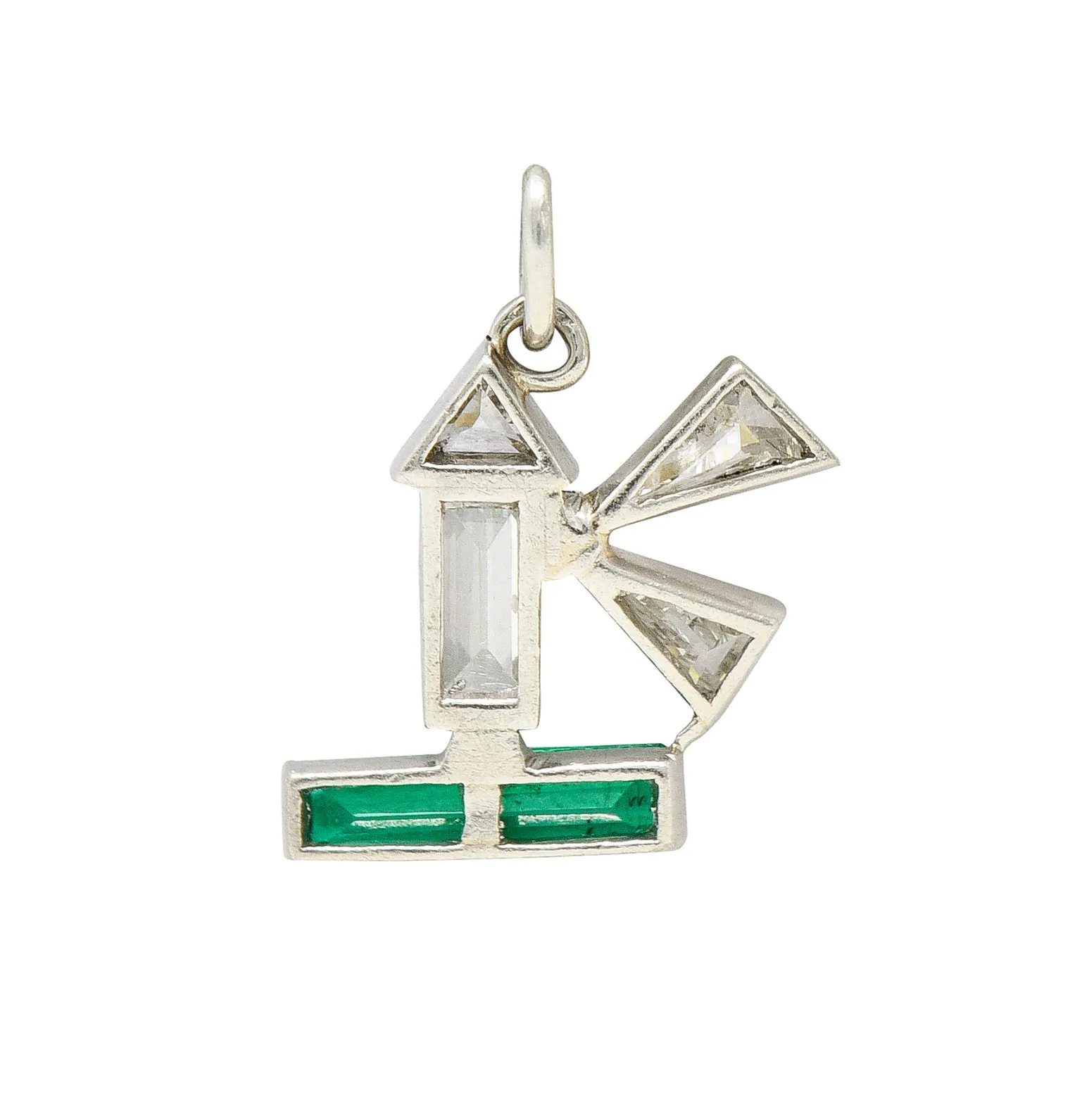 Boucheron Paris Art Deco Diamond Emerald Platinum Lighthouse Charm