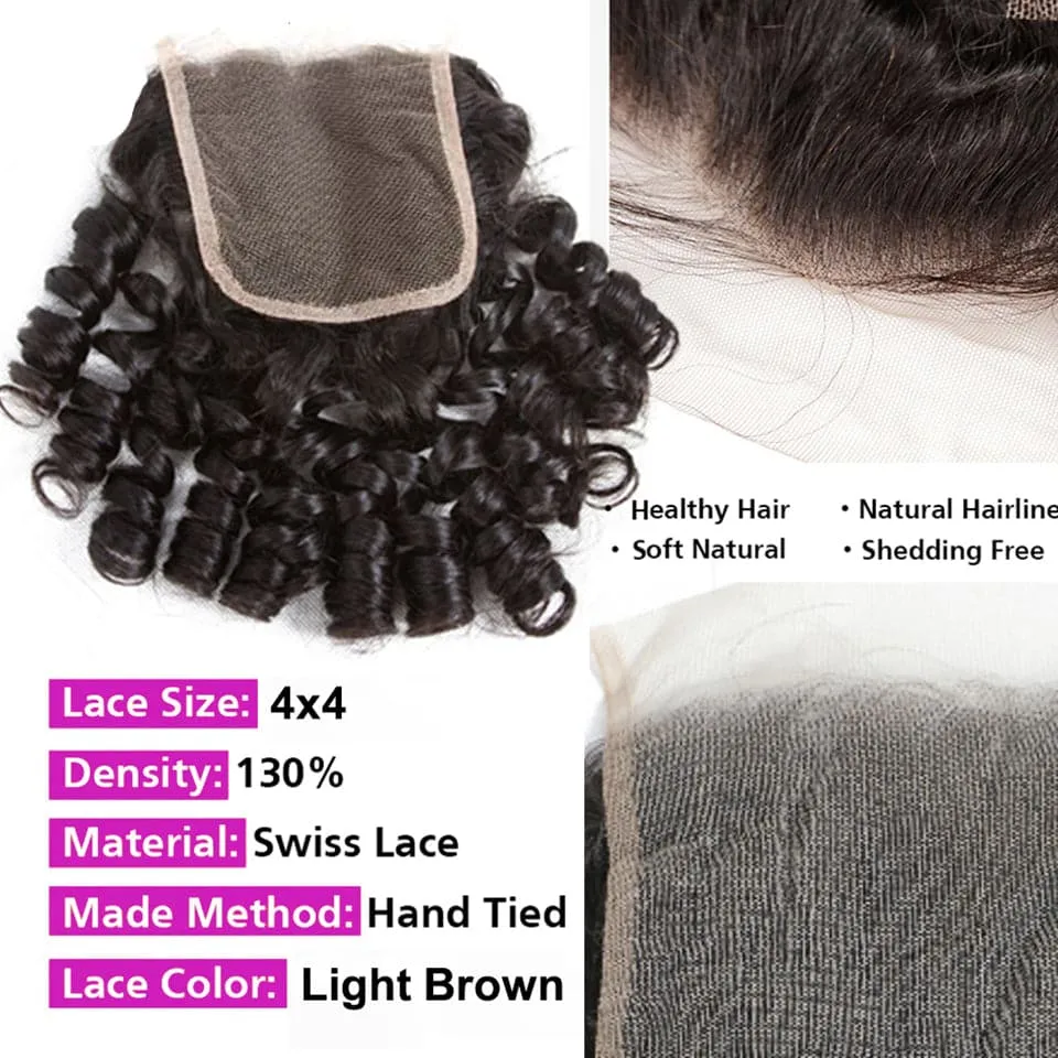 Bouncy Curly 3 Bundles with 4x4 Lace Closure Real Human Hair Weaves