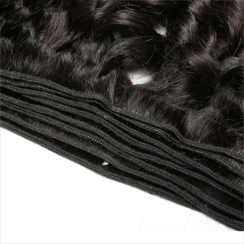 Bouncy Curly 3 Bundles with 4x4 Lace Closure Real Human Hair Weaves