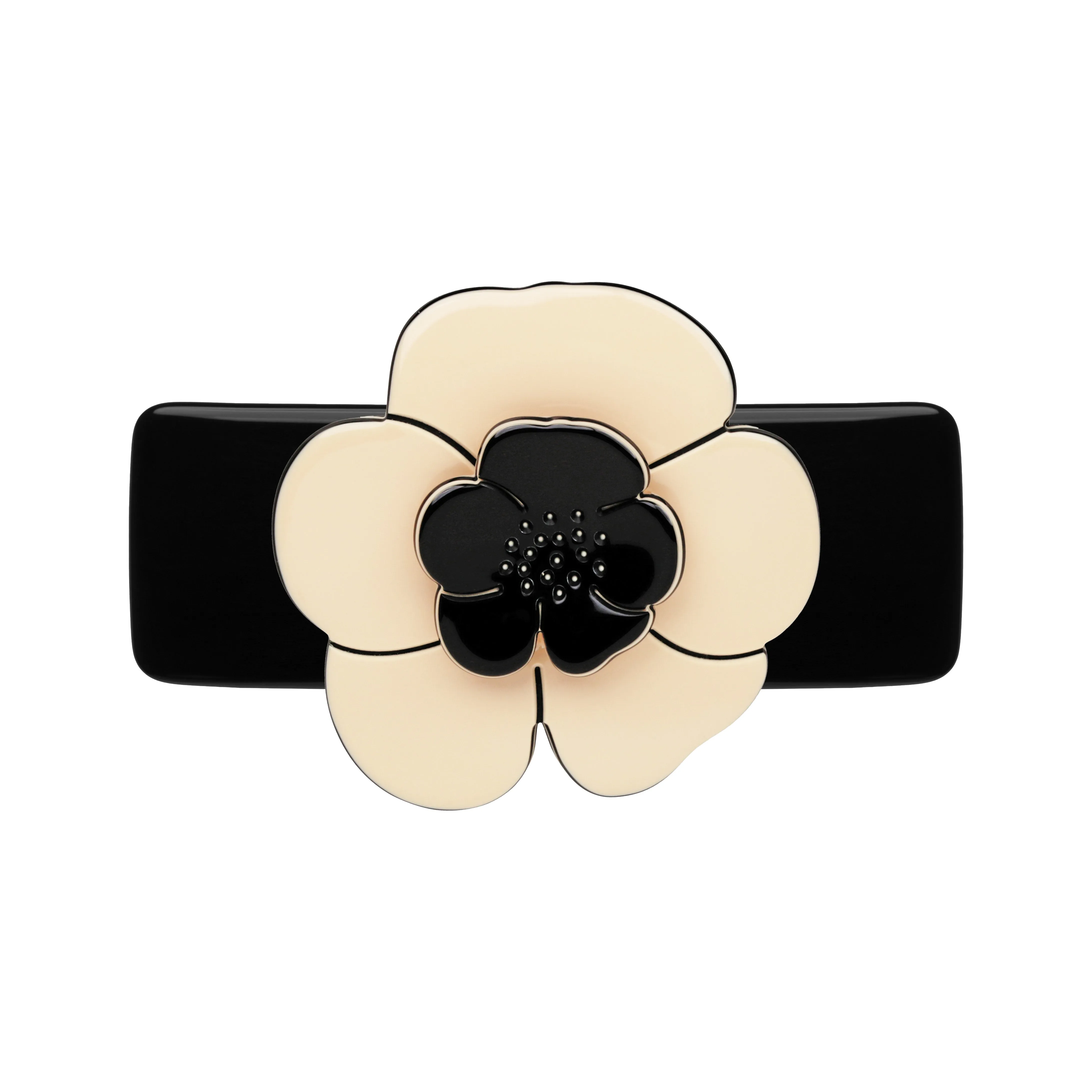 Camellia Medium Ivory Black Hair Clip