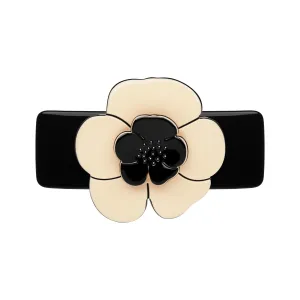 Camellia Medium Ivory Black Hair Clip