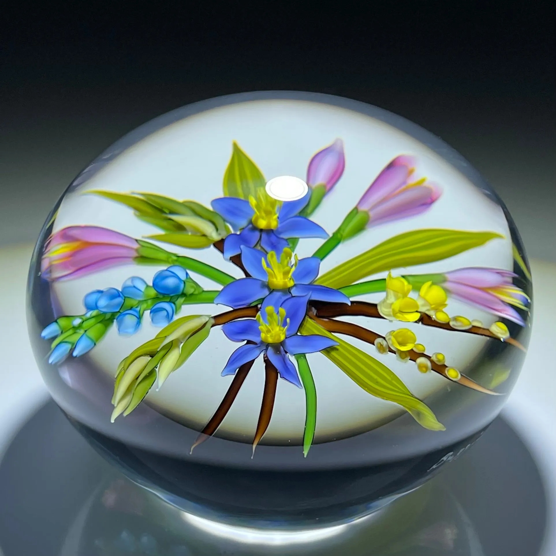 Chris Buzzini 1988 Flamework Wildflower Bouquet Glass Art Paperweight