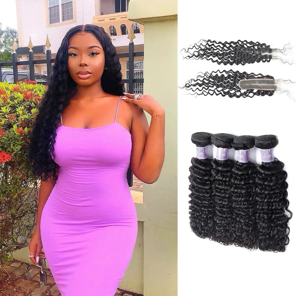 Curly 4 Bundles With 2x6 Closure Raw India Unprocessed Virgin Human Hair
