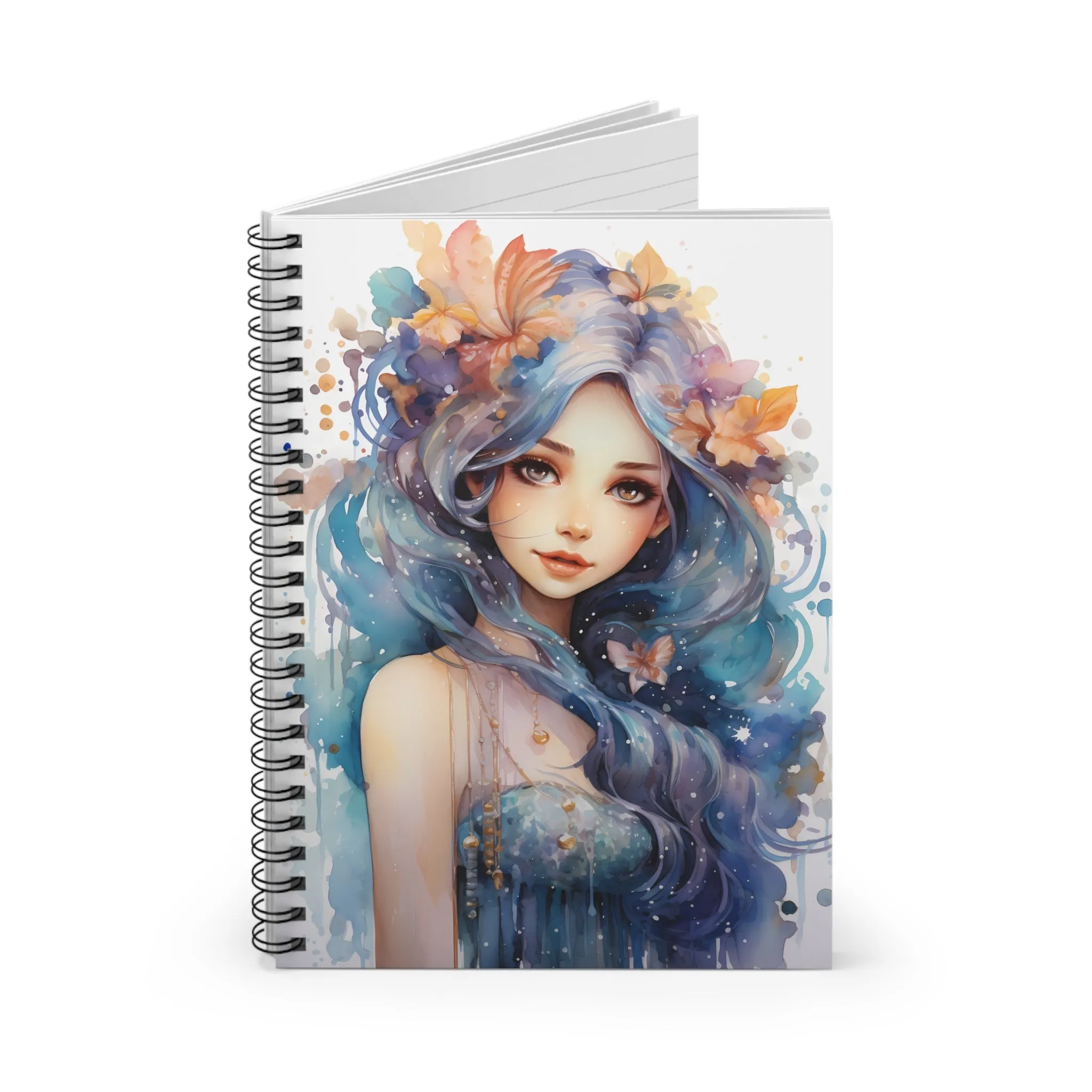 Cute Fantasy Flower Fairy Spiral Ruled Lined Notebook, Soft Cover #3