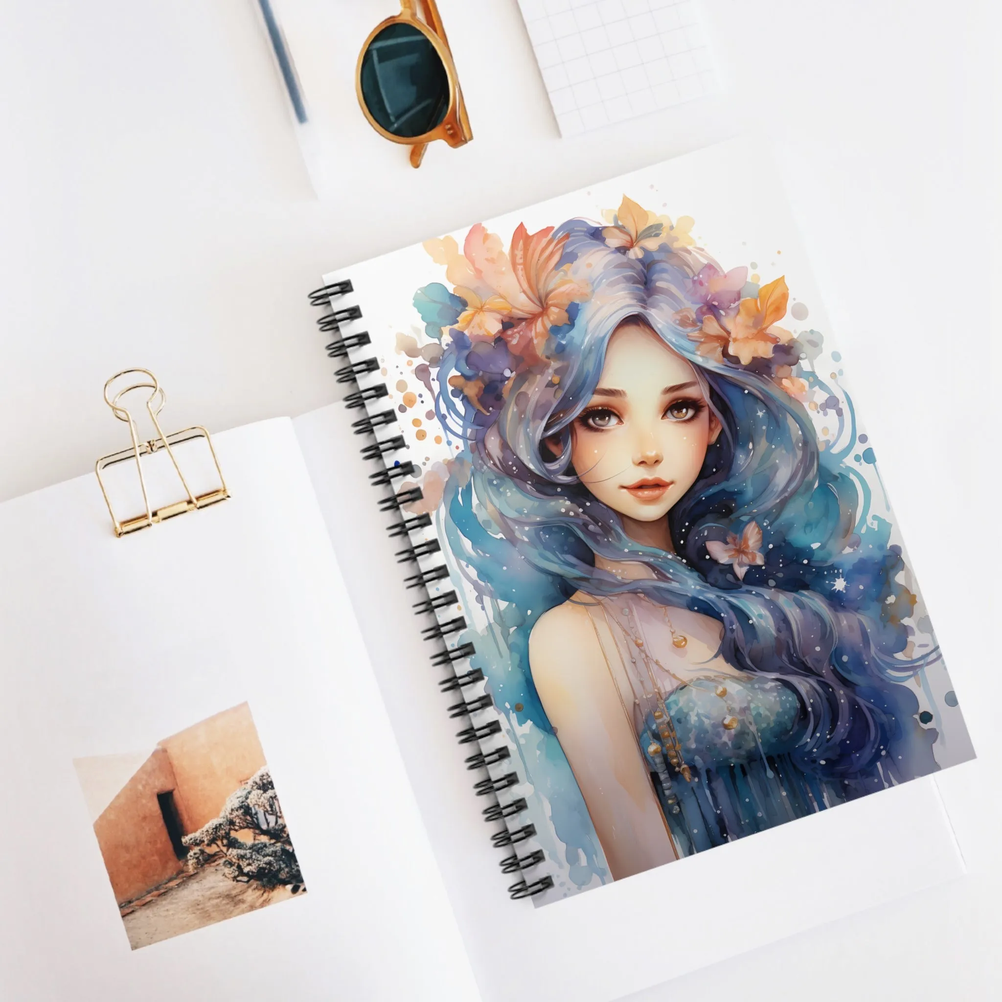 Cute Fantasy Flower Fairy Spiral Ruled Lined Notebook, Soft Cover #3
