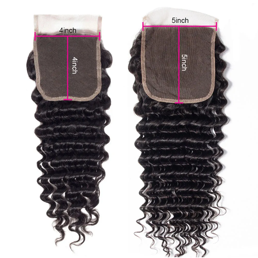 Deep Curly 4 Bundles With 5x5 Lace Closure 100% Unprocessed Virgin Human Hair