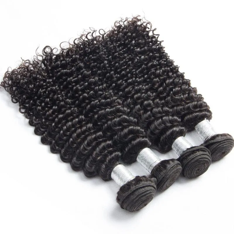 Deep Curly 4 Bundles With 5x5 Lace Closure 100% Unprocessed Virgin Human Hair