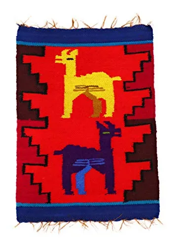 Dining Decor Placemat Peruvian Textile, Tapestry Multicolor, Inca Design with Llamas 15.75" L x 11" W Red, Blue, Yellow