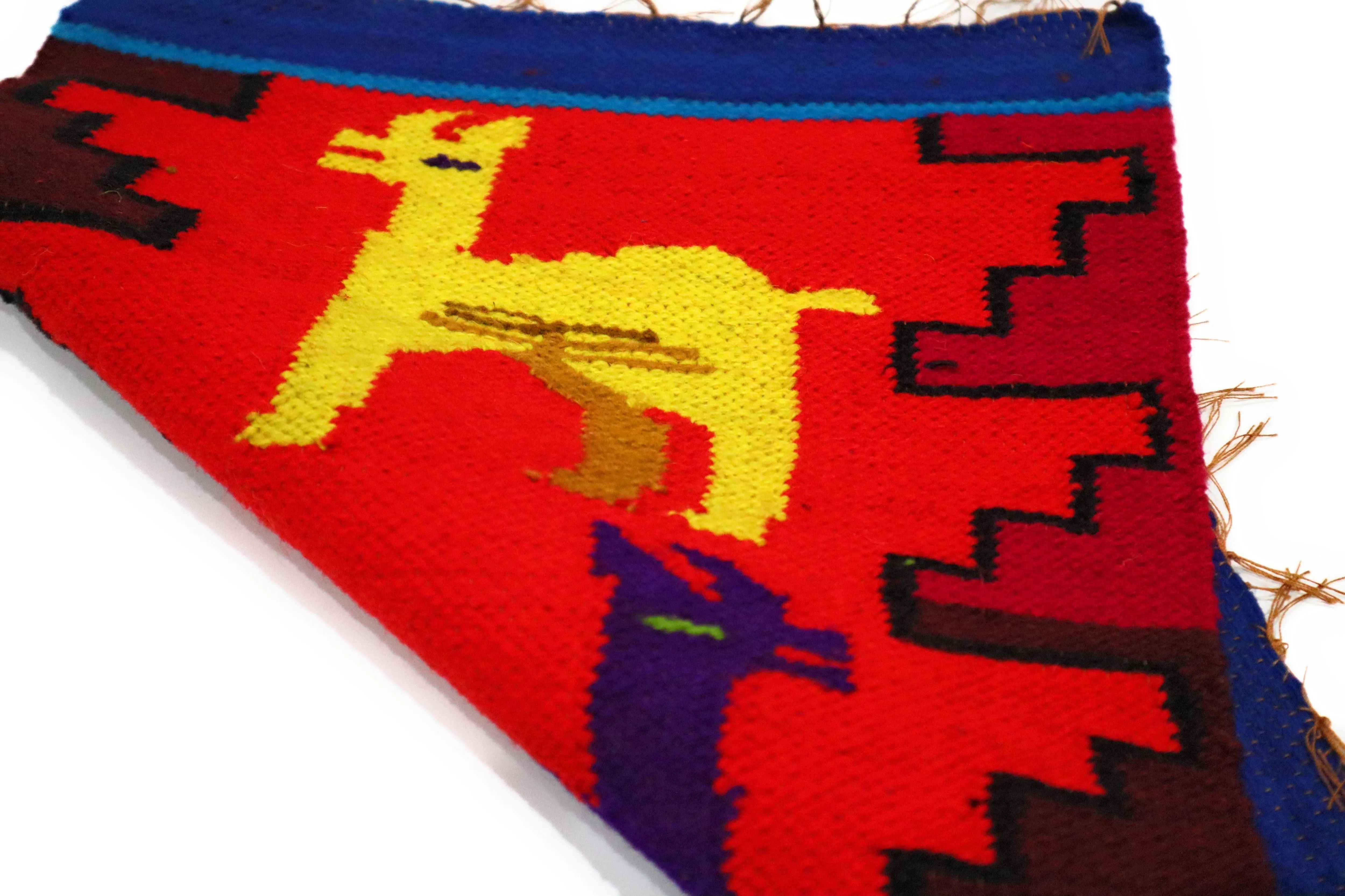Dining Decor Placemat Peruvian Textile, Tapestry Multicolor, Inca Design with Llamas 15.75" L x 11" W Red, Blue, Yellow