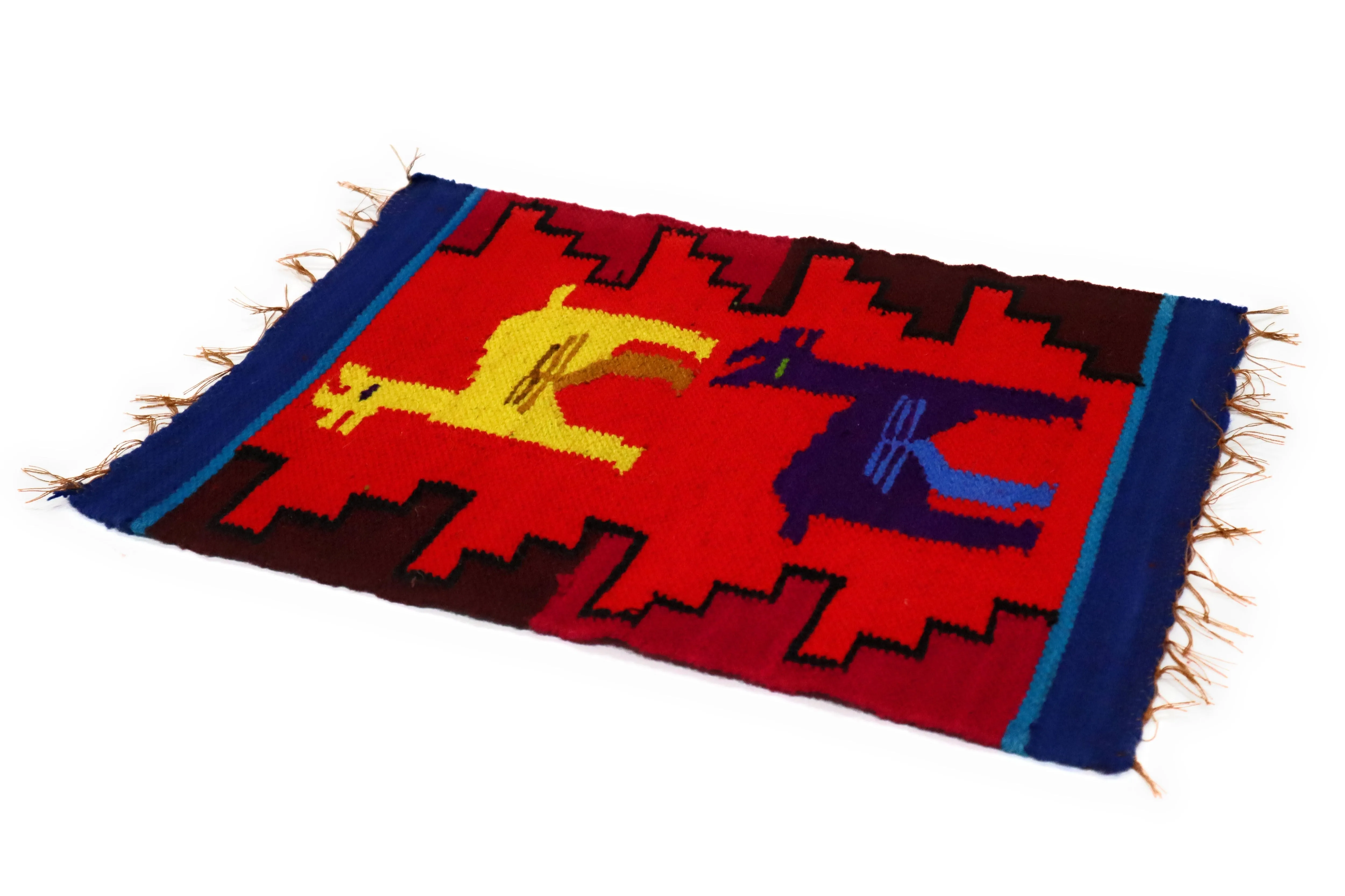 Dining Decor Placemat Peruvian Textile, Tapestry Multicolor, Inca Design with Llamas 15.75" L x 11" W Red, Blue, Yellow