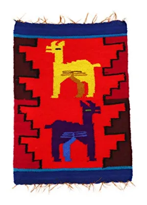 Dining Decor Placemat Peruvian Textile, Tapestry Multicolor, Inca Design with Llamas 15.75" L x 11" W Red, Blue, Yellow