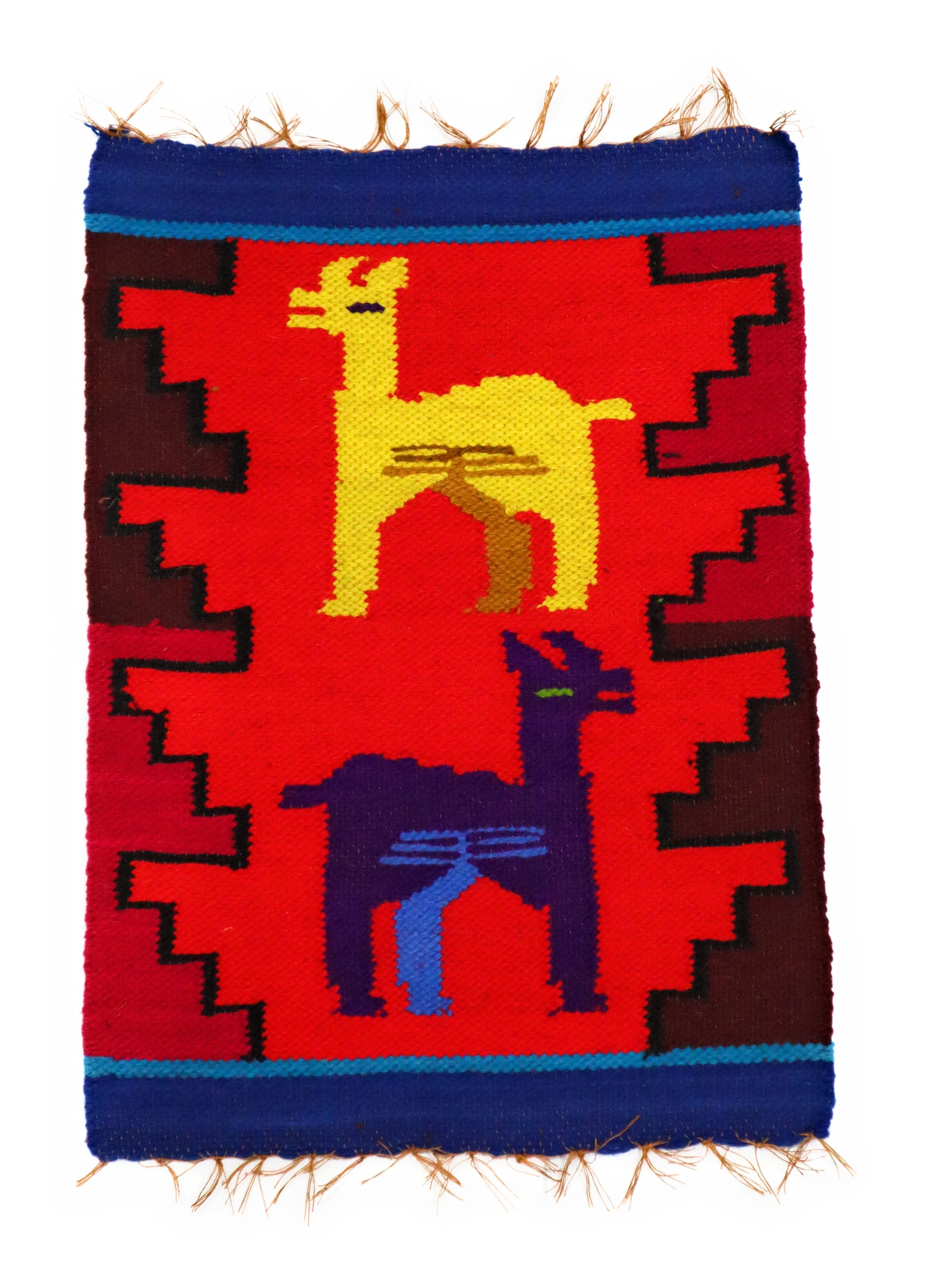 Dining Decor Placemat Peruvian Textile, Tapestry Multicolor, Inca Design with Llamas 15.75" L x 11" W Red, Blue, Yellow