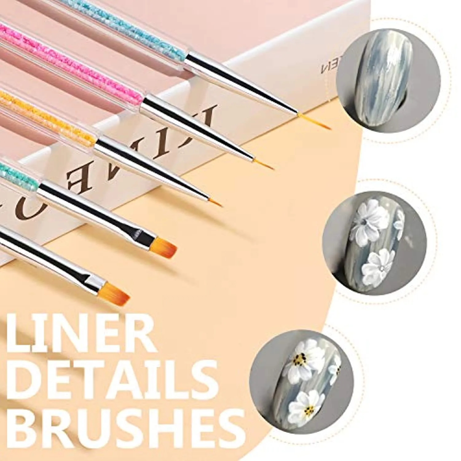 Double-Ended Nail Art Brushes, TEOYALL 5 PCS Nail Design Tools Kit Including Nail Liner Brush and Nail Dotting Pens for Acrylic Nail Home Salon