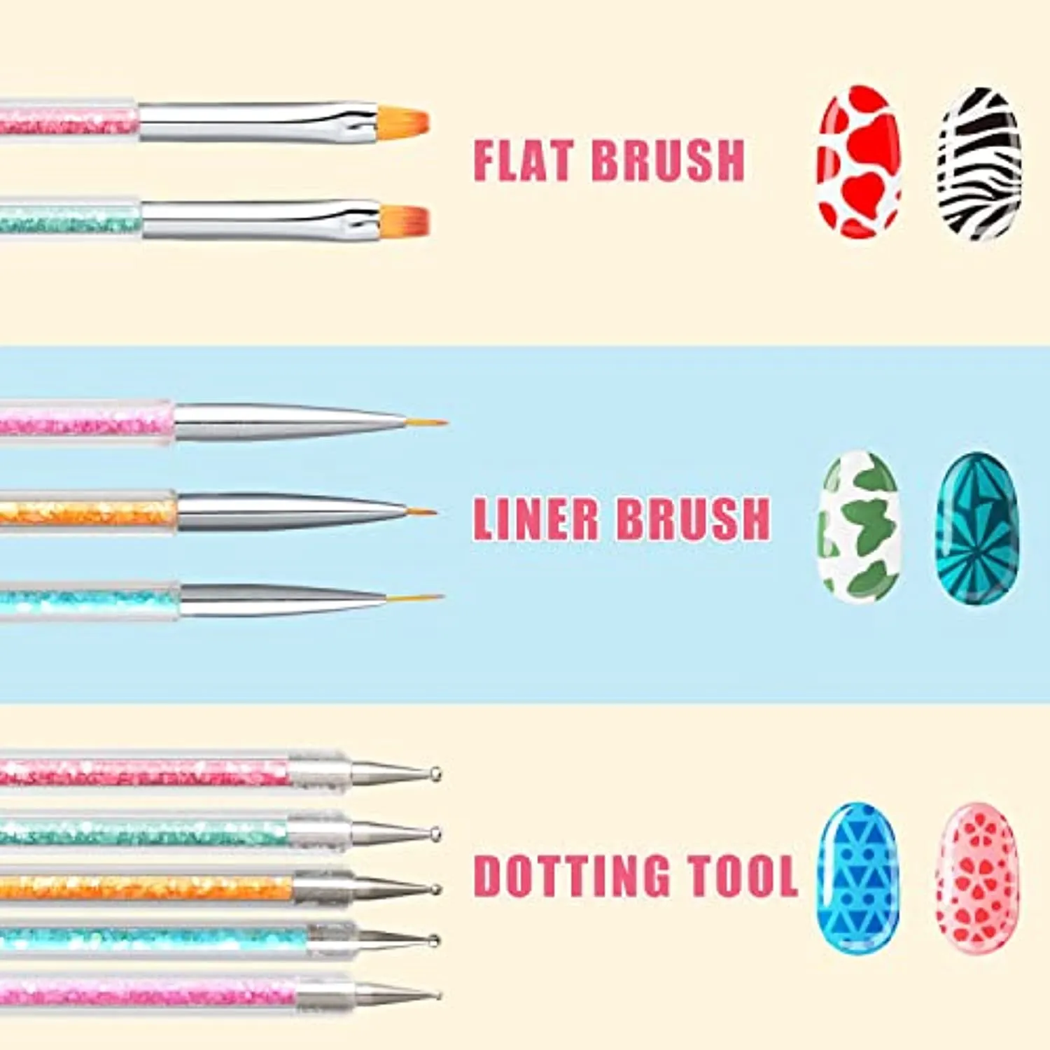 Double-Ended Nail Art Brushes, TEOYALL 5 PCS Nail Design Tools Kit Including Nail Liner Brush and Nail Dotting Pens for Acrylic Nail Home Salon