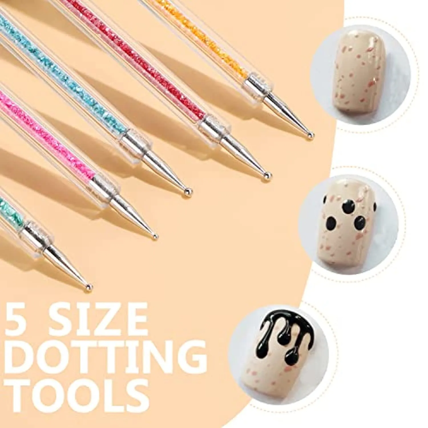 Double-Ended Nail Art Brushes, TEOYALL 5 PCS Nail Design Tools Kit Including Nail Liner Brush and Nail Dotting Pens for Acrylic Nail Home Salon
