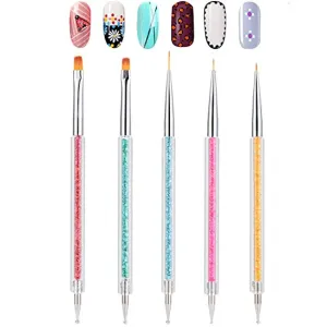Double-Ended Nail Art Brushes, TEOYALL 5 PCS Nail Design Tools Kit Including Nail Liner Brush and Nail Dotting Pens for Acrylic Nail Home Salon