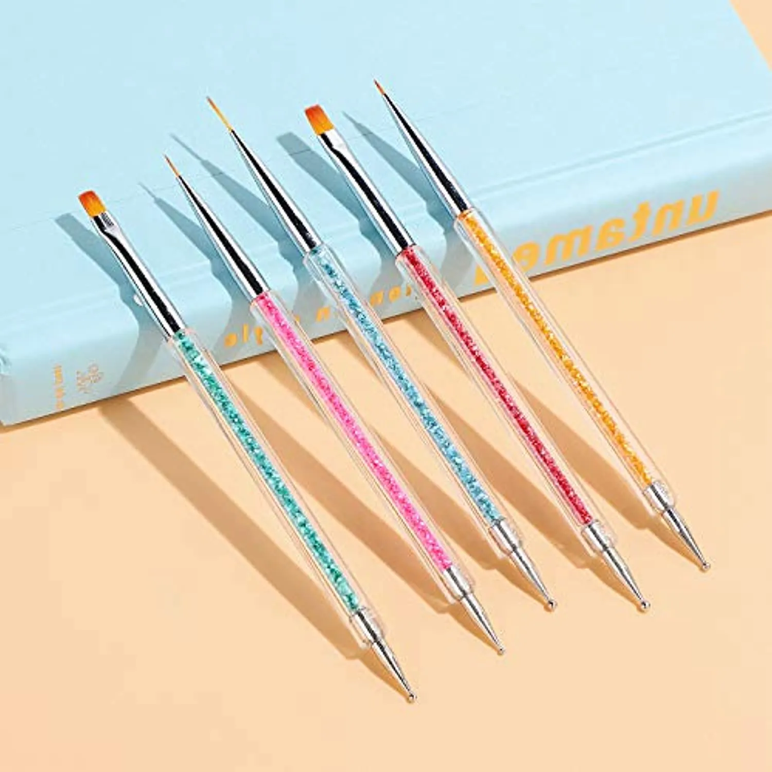 Double-Ended Nail Art Brushes, TEOYALL 5 PCS Nail Design Tools Kit Including Nail Liner Brush and Nail Dotting Pens for Acrylic Nail Home Salon