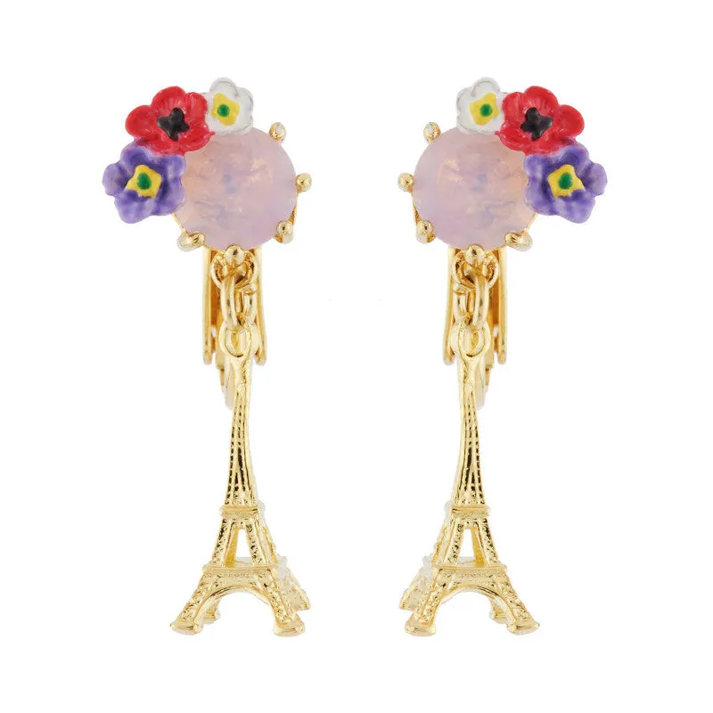 Eiffel Tower and Flowery Faceted Crystal Earrings