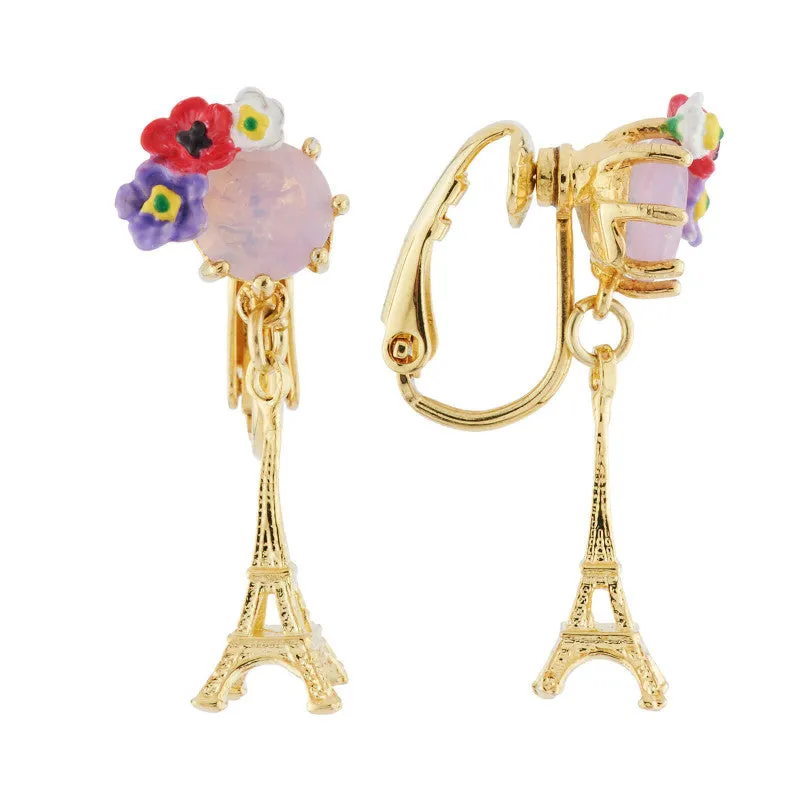 Eiffel Tower and Flowery Faceted Crystal Earrings