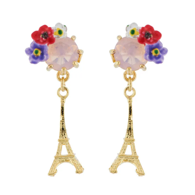 Eiffel Tower and Flowery Faceted Crystal Earrings