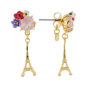 Eiffel Tower and Flowery Faceted Crystal Earrings