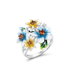 Elegant Blooming Flowers with Created Diamond Ring
