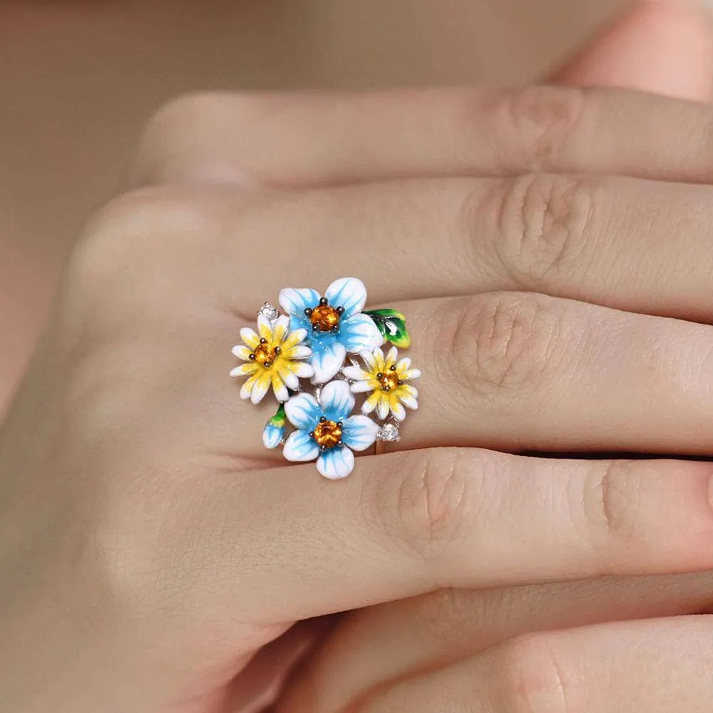 Elegant Blooming Flowers with Created Diamond Ring