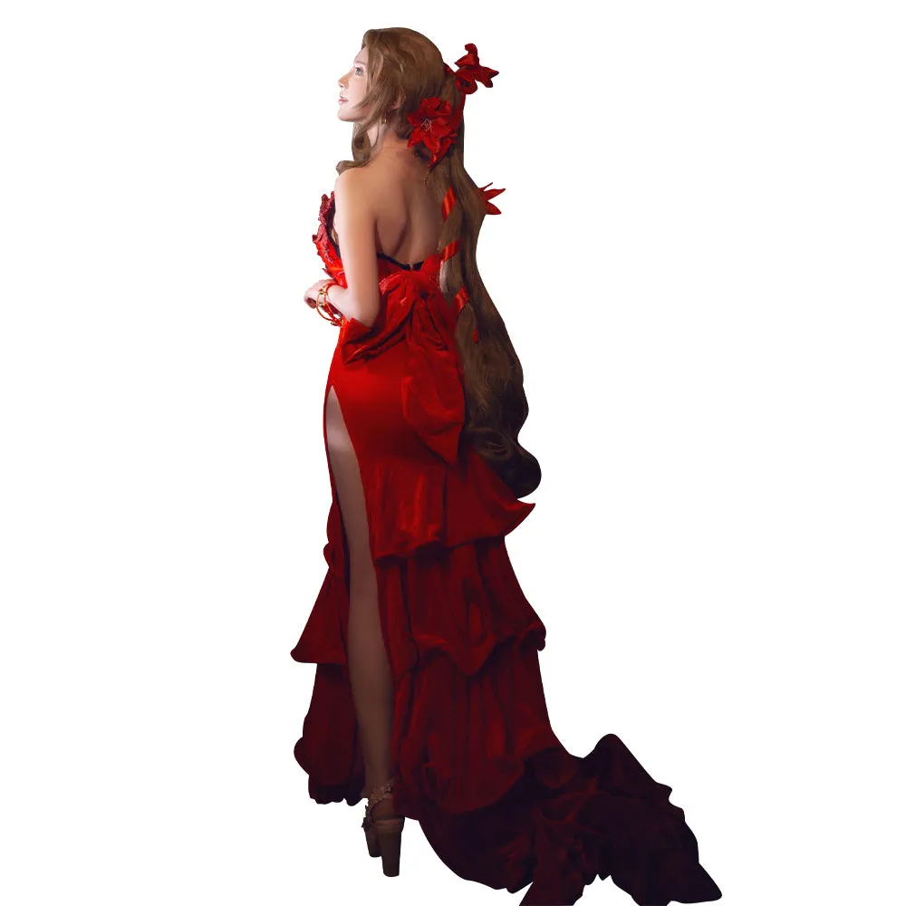 Final Fantasy VII Remake Aerith Gainsborough Red Gown Dress Cosplay Costume Outfits