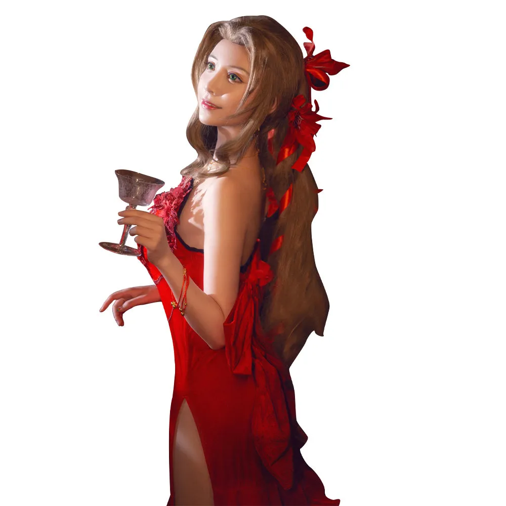 Final Fantasy VII Remake Aerith Gainsborough Red Gown Dress Cosplay Costume Outfits