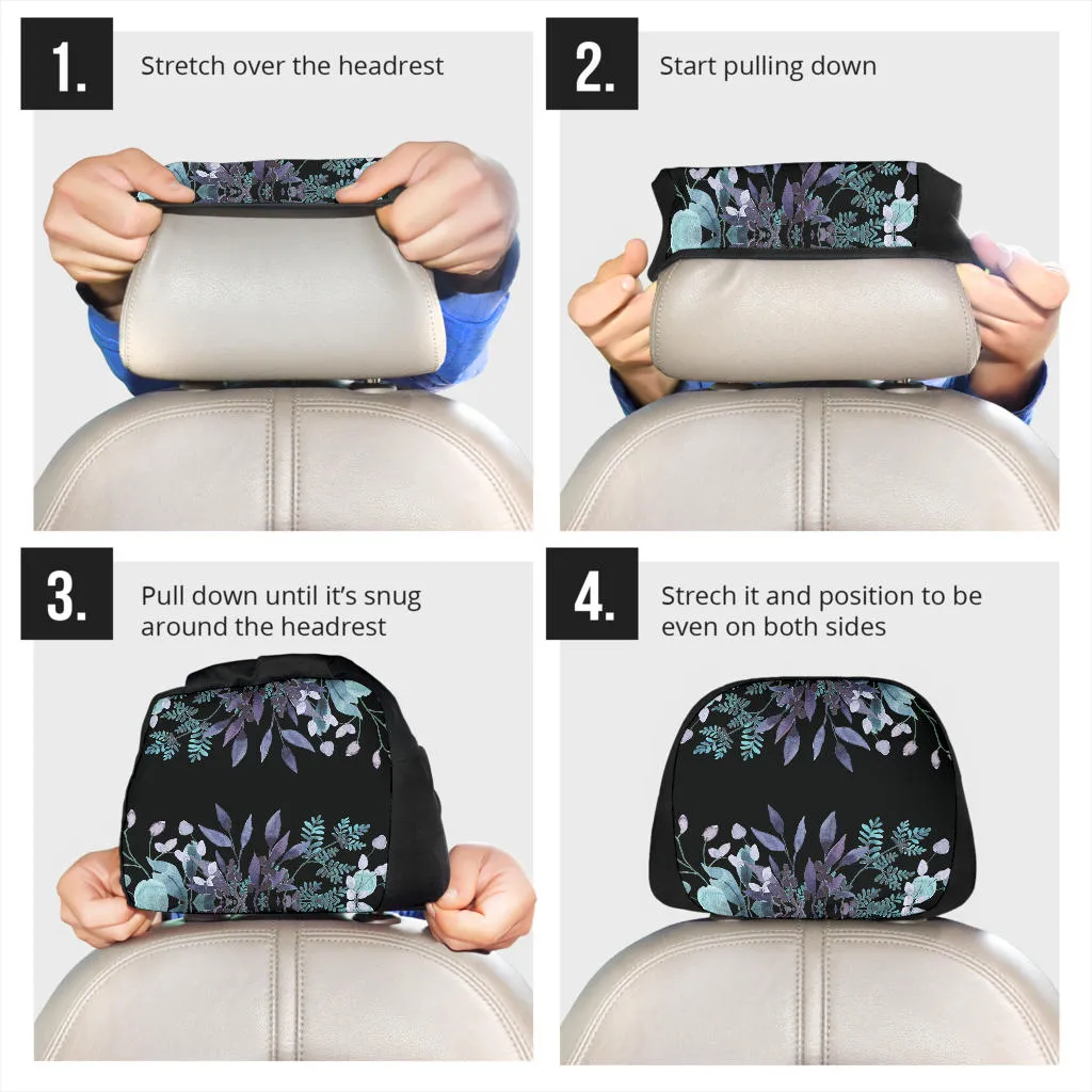 Floral Blue and Purple Headrest Covers