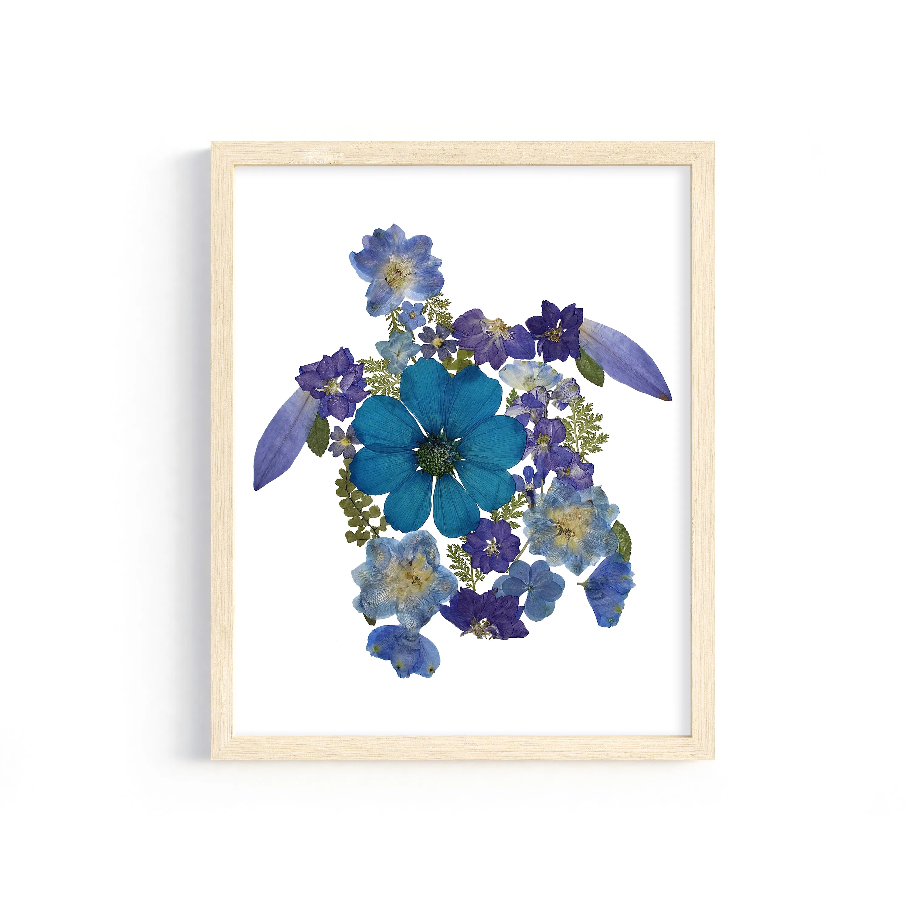 Floral Turtle Art Print - Blue and Purple Flowers