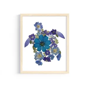 Floral Turtle Art Print - Blue and Purple Flowers