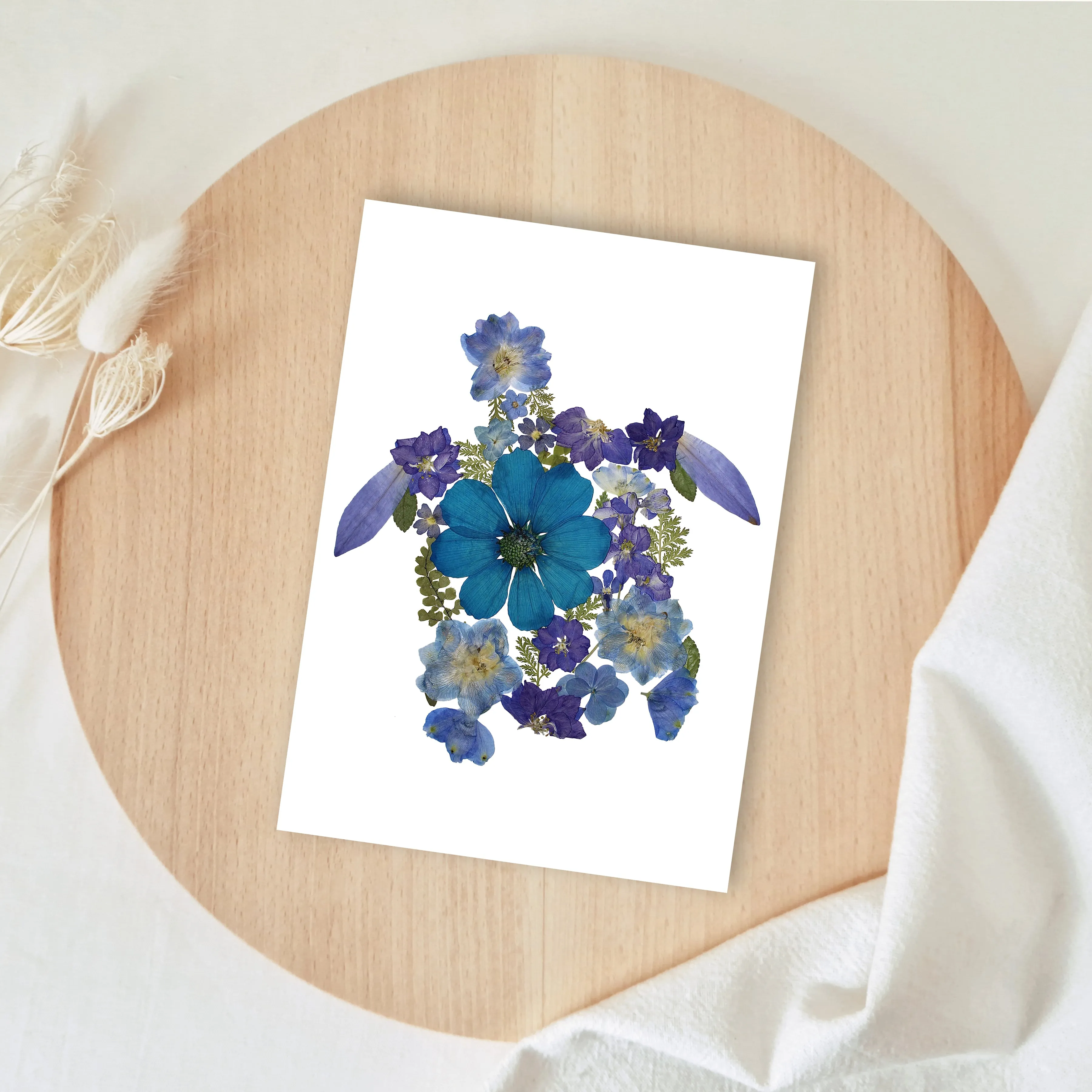 Floral Turtle Art Print - Blue and Purple Flowers