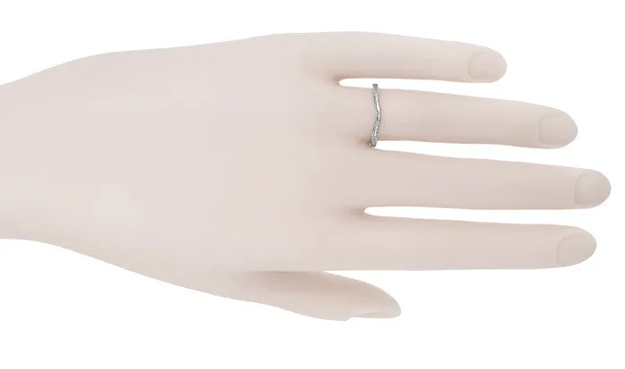 Flowers and Wheat Engraved Filigree Art Deco Wedding Band in 14K White Gold