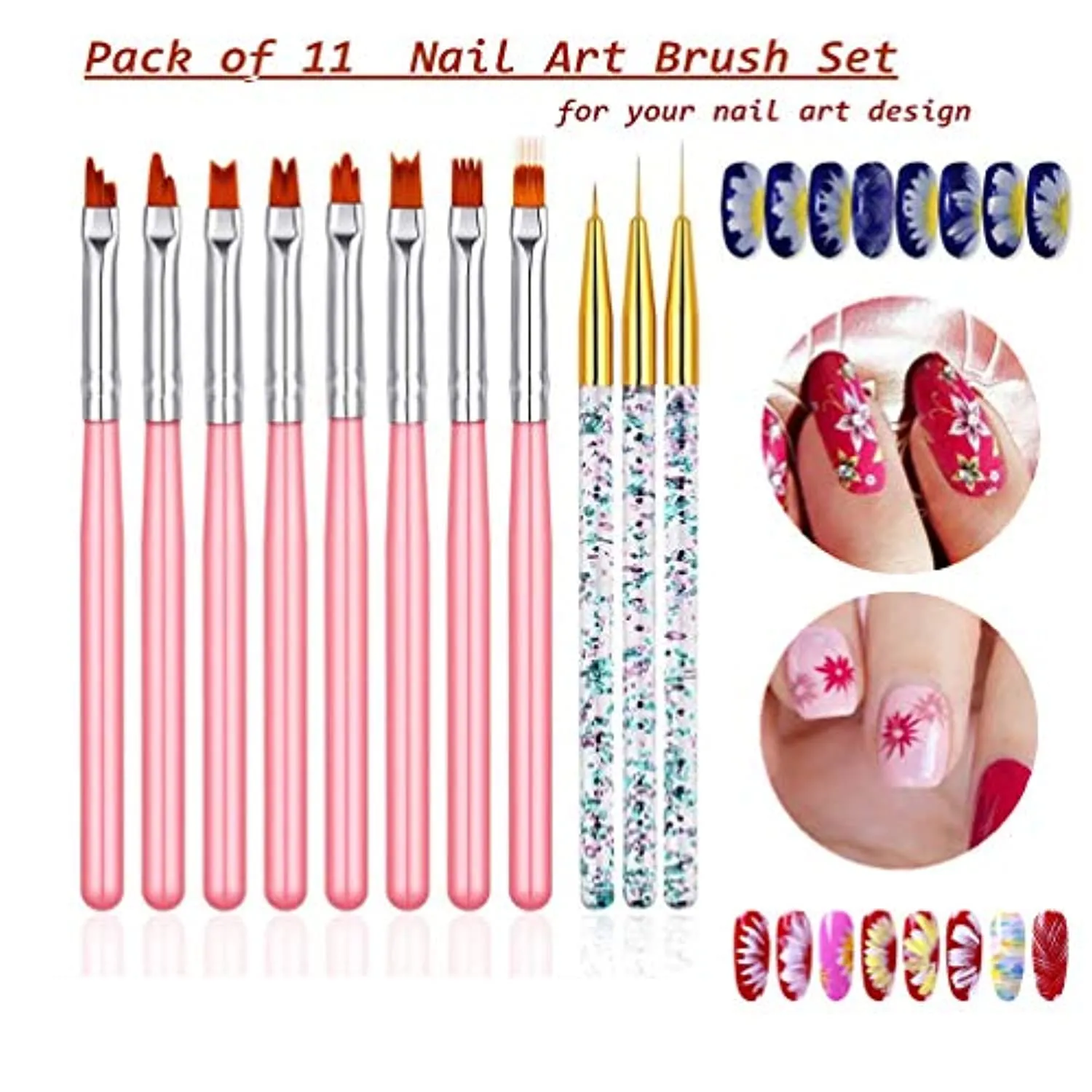 FULINJOY 11 Pcs Nail Art Brush Set, UV Gel Painting Pen Nail Flower Painting Brush Gel Gradient Nail Painting Design Pen, Nail Liner Brushes