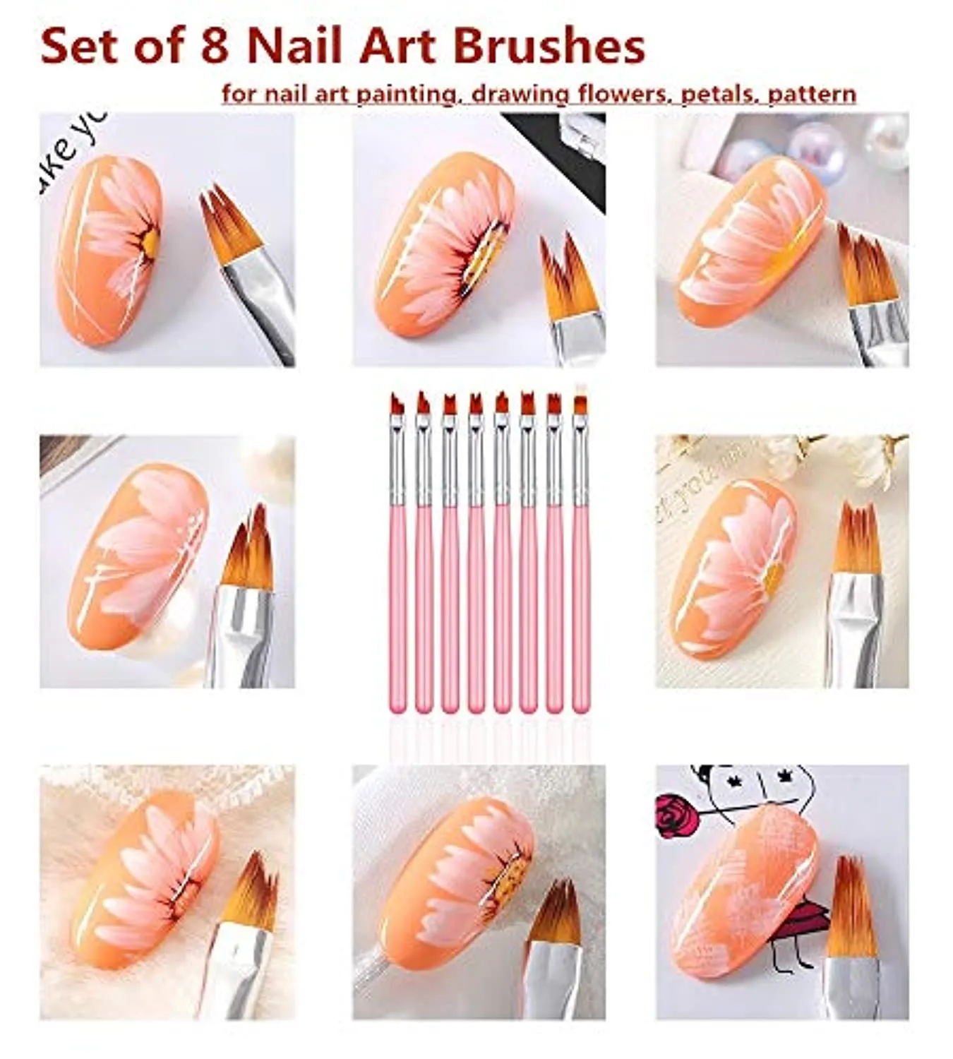 FULINJOY 11 Pcs Nail Art Brush Set, UV Gel Painting Pen Nail Flower Painting Brush Gel Gradient Nail Painting Design Pen, Nail Liner Brushes
