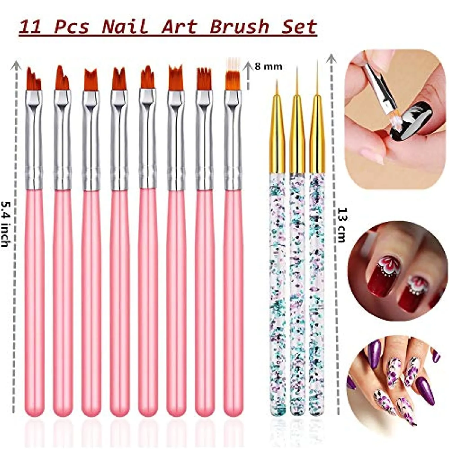 FULINJOY 11 Pcs Nail Art Brush Set, UV Gel Painting Pen Nail Flower Painting Brush Gel Gradient Nail Painting Design Pen, Nail Liner Brushes
