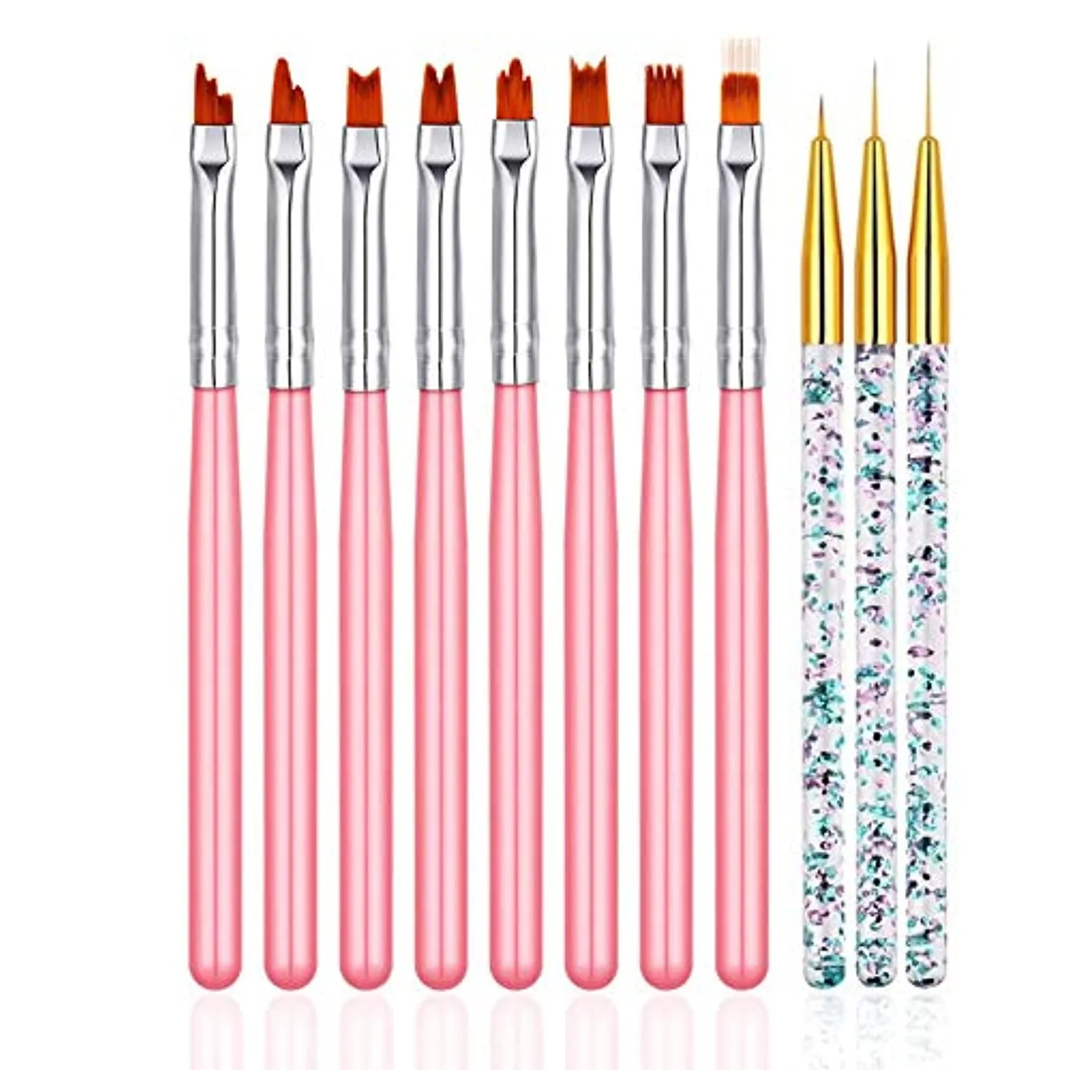 FULINJOY 11 Pcs Nail Art Brush Set, UV Gel Painting Pen Nail Flower Painting Brush Gel Gradient Nail Painting Design Pen, Nail Liner Brushes