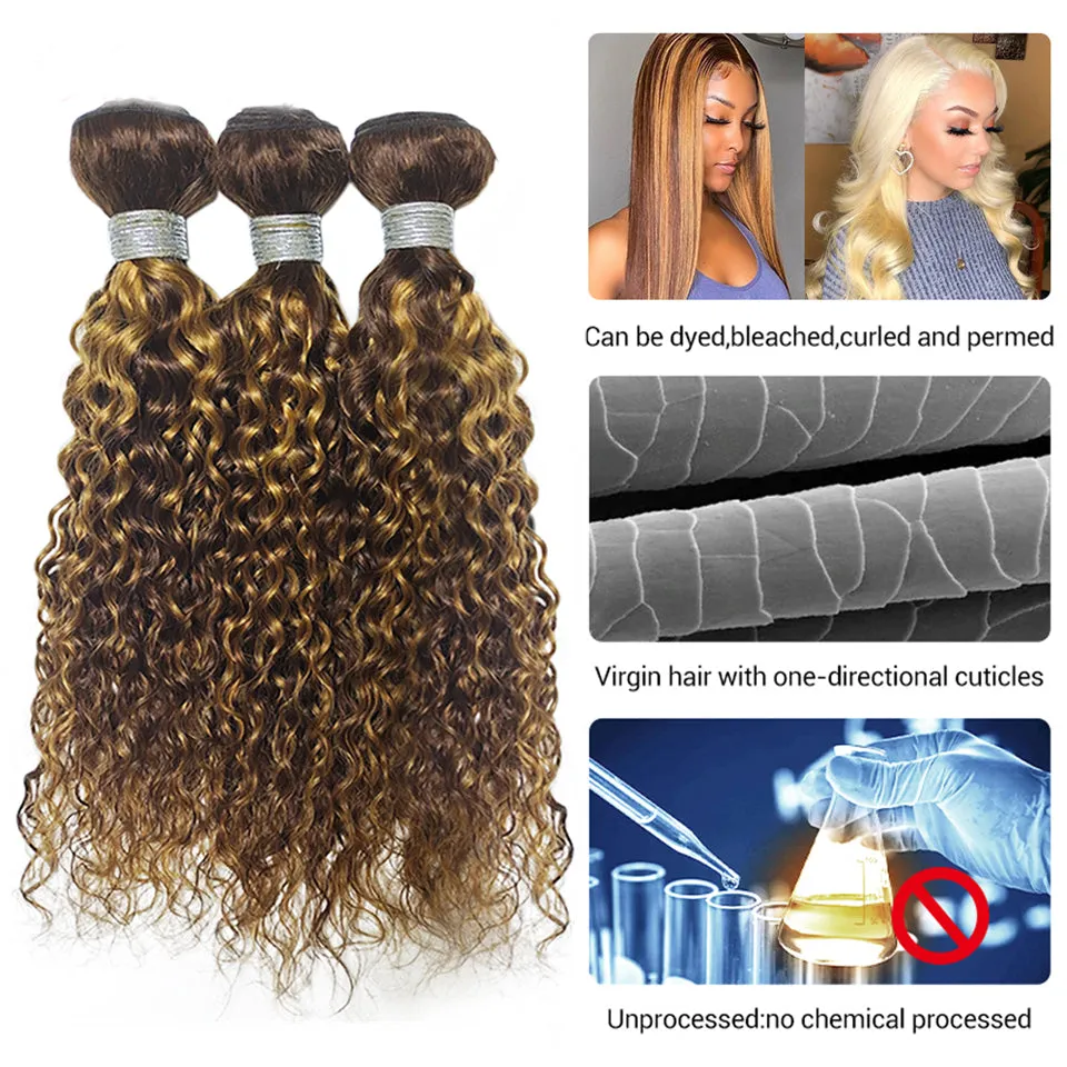 Highlight P4/27 Water Wave 3 Bundles With 4X4 Lace Closure 100% Virgin Human Hair