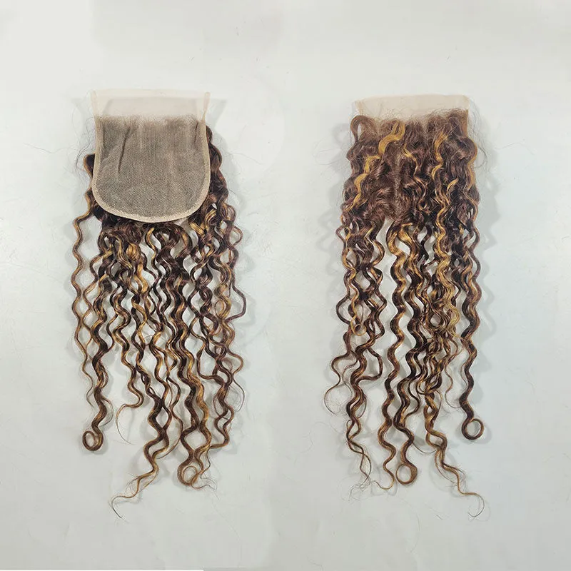 Highlight P4/27 Water Wave 3 Bundles With 4X4 Lace Closure 100% Virgin Human Hair