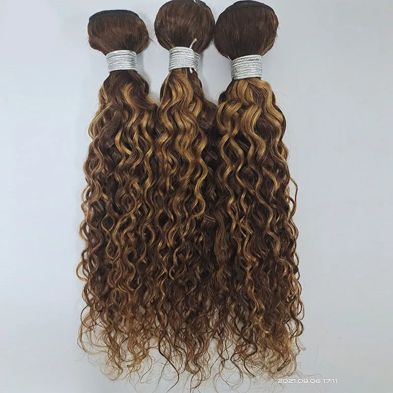 Highlight P4/27 Water Wave 3 Bundles With 4X4 Lace Closure 100% Virgin Human Hair