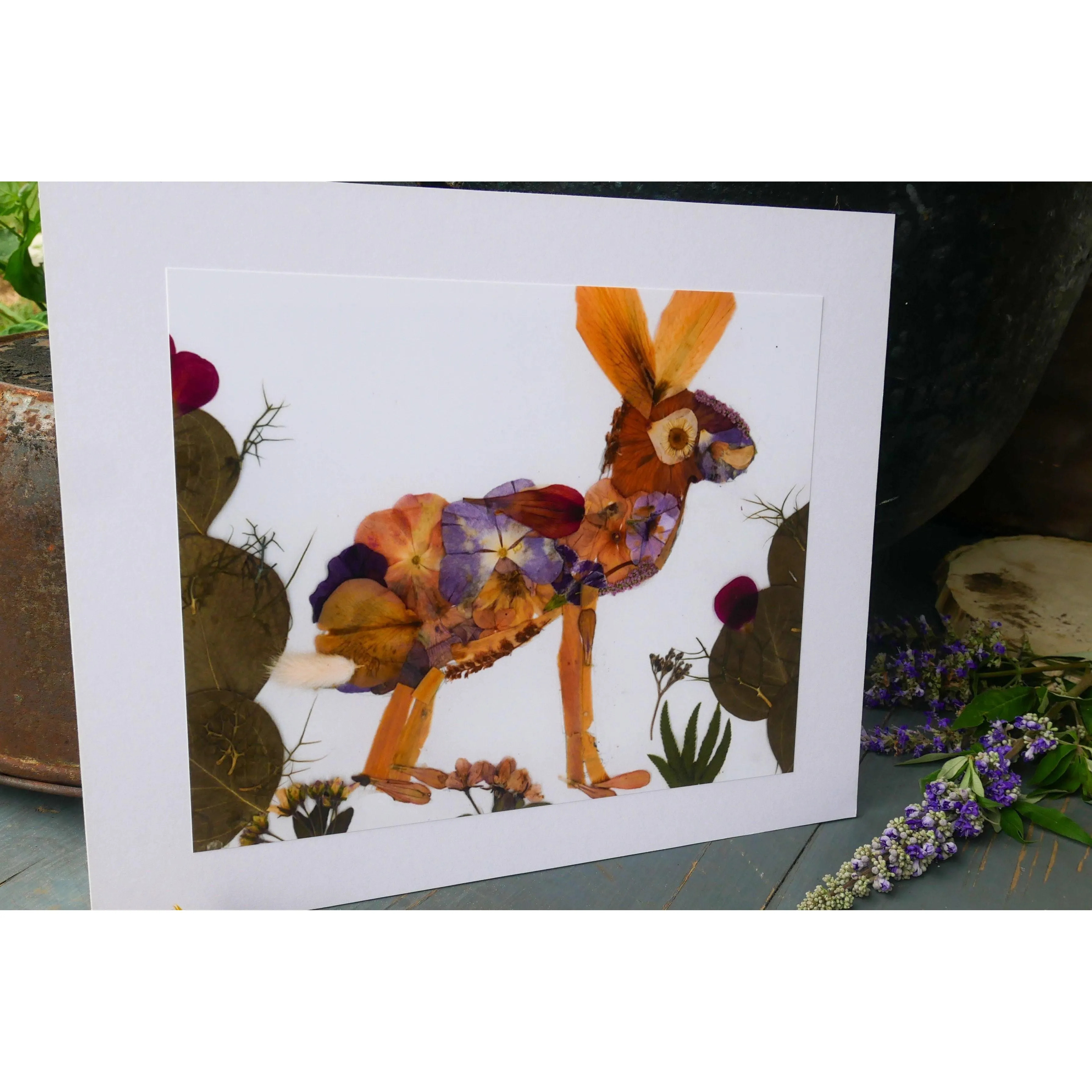 Jackrabbit pressed flower collage art print