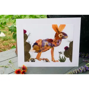 Jackrabbit pressed flower collage art print